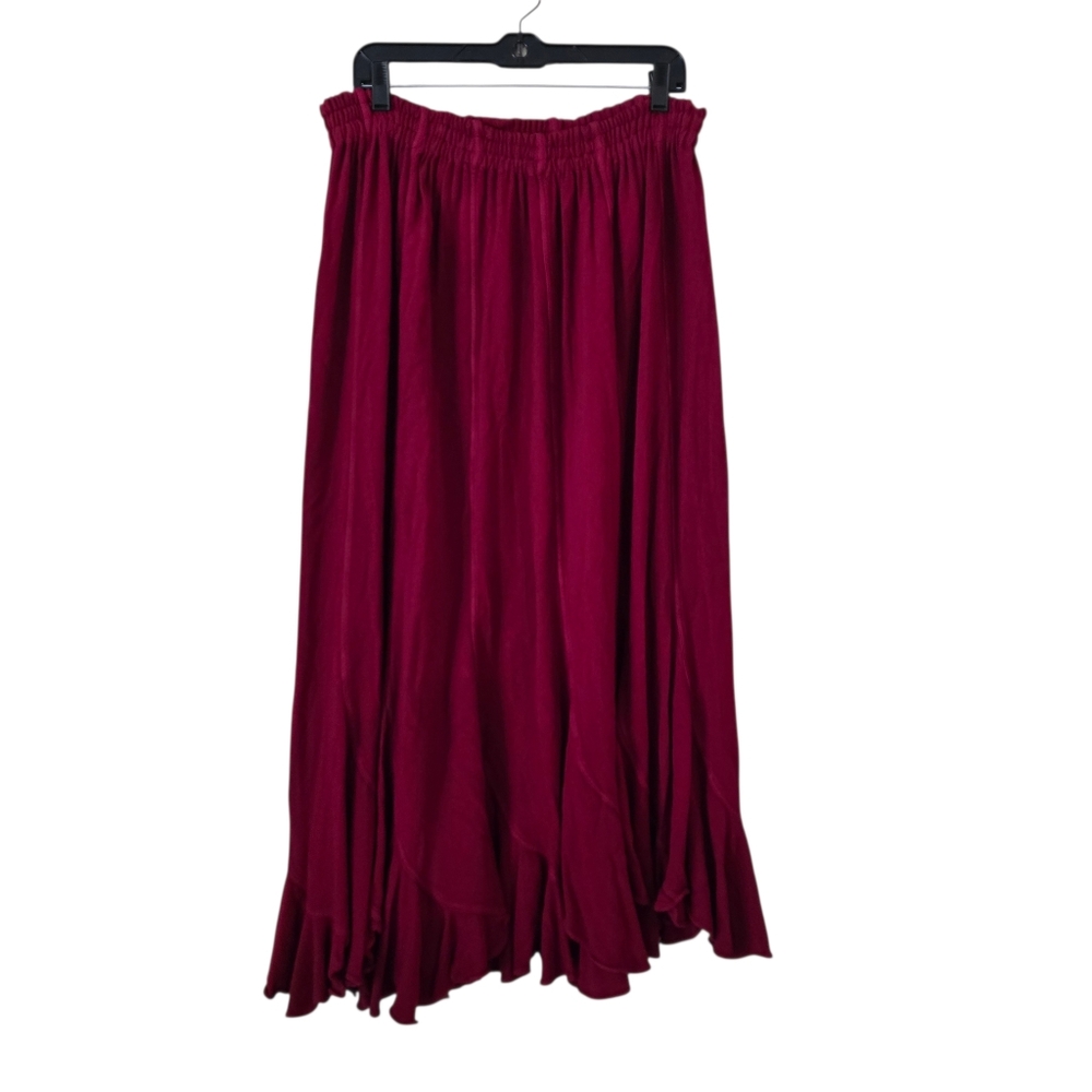 TIENDA HO Maxi Skirt Ruffle Hem Elastic Waist Boho Gypsy‎ Wine Red